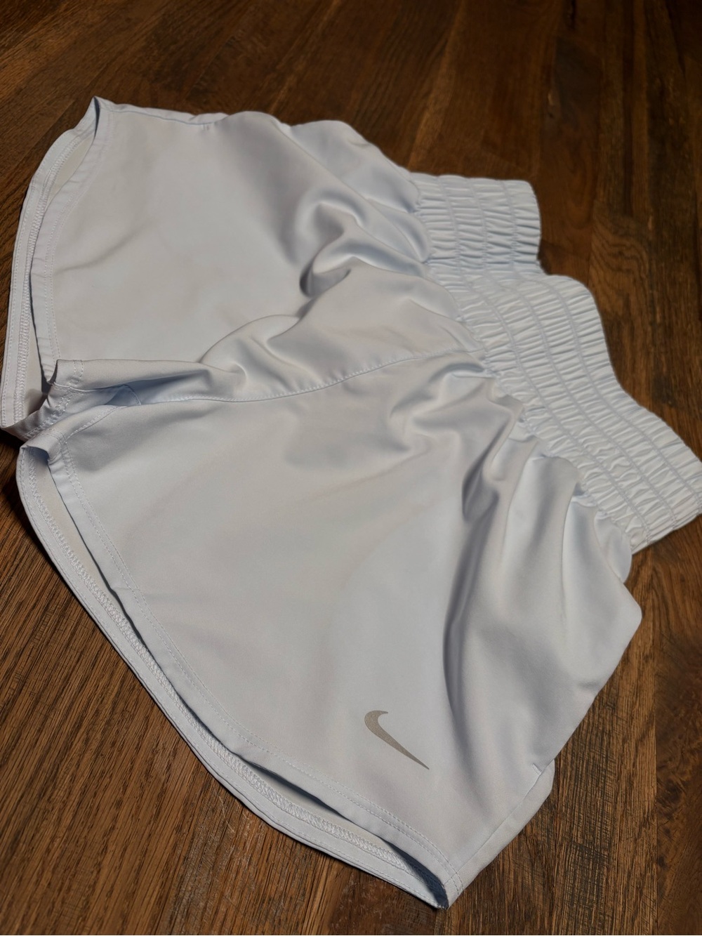 Nike Women's Pale Blue Smocked-Waist Athletic Shorts